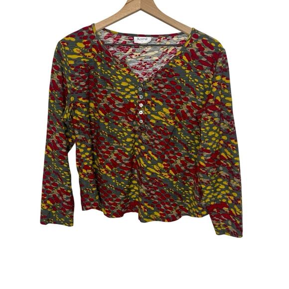 KOMIL Women's Size Large Masa Print Split Neck Cotton Long Sleeve Top Fall Red - Picture 2 of 16